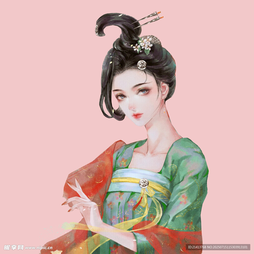 古风唐装女子优雅姿态