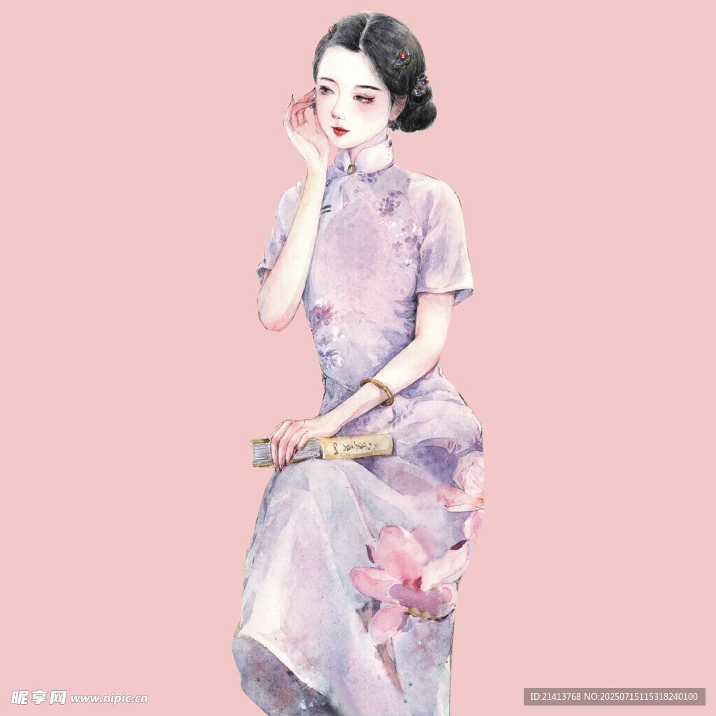 古典旗袍女子优雅姿态