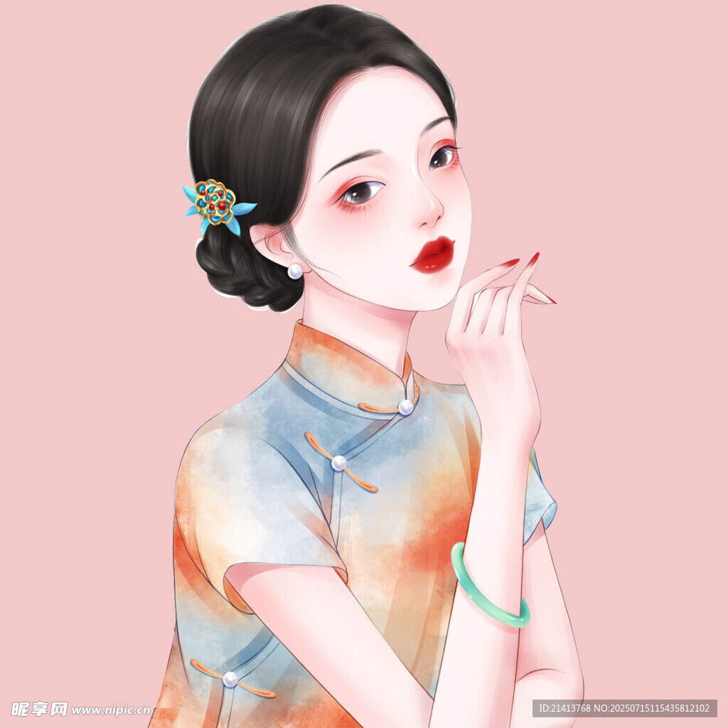 古典旗袍女子优雅姿态