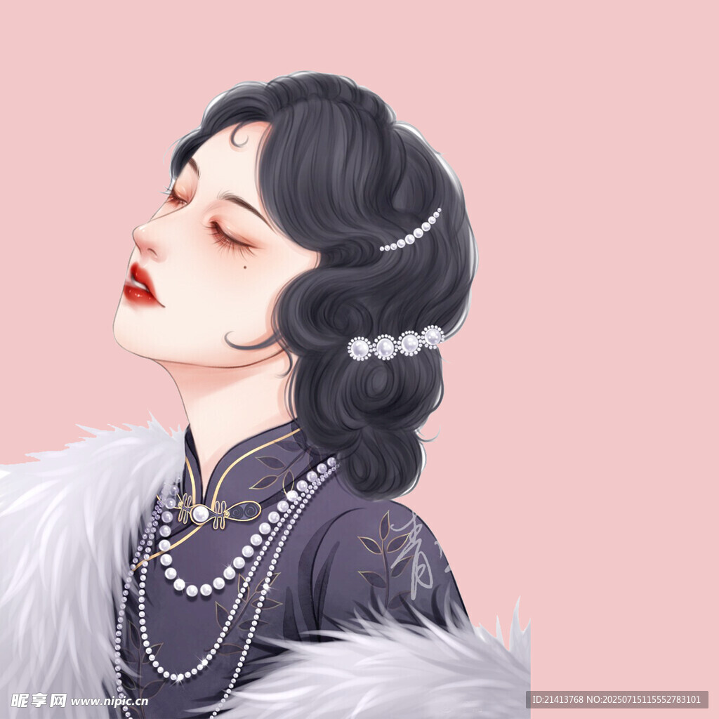 复古优雅的珍珠旗袍女子