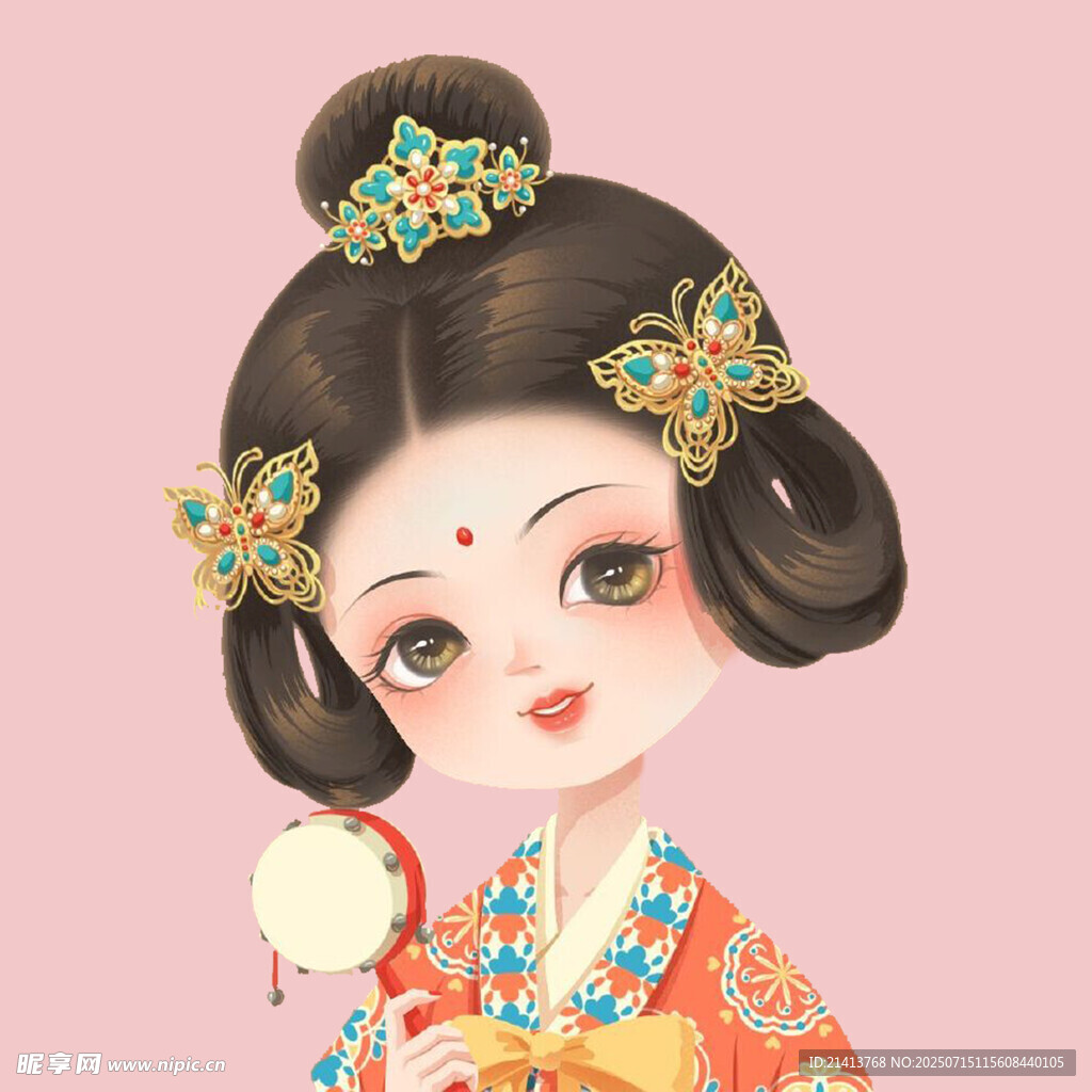 古风汉服少女持镜