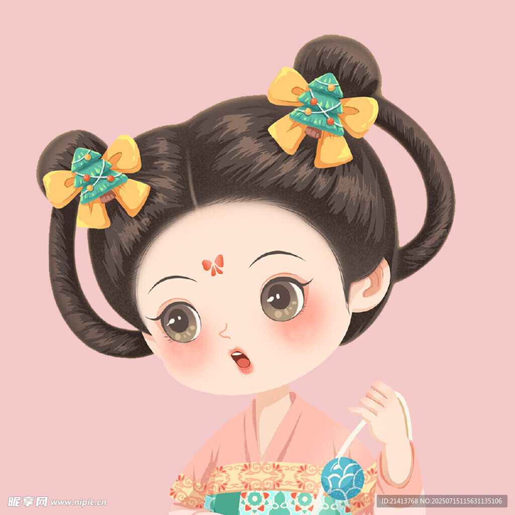 古风双髻萌娃手持物件