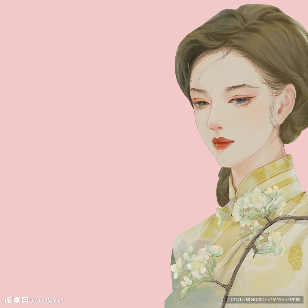 古典旗袍女子优雅侧颜
