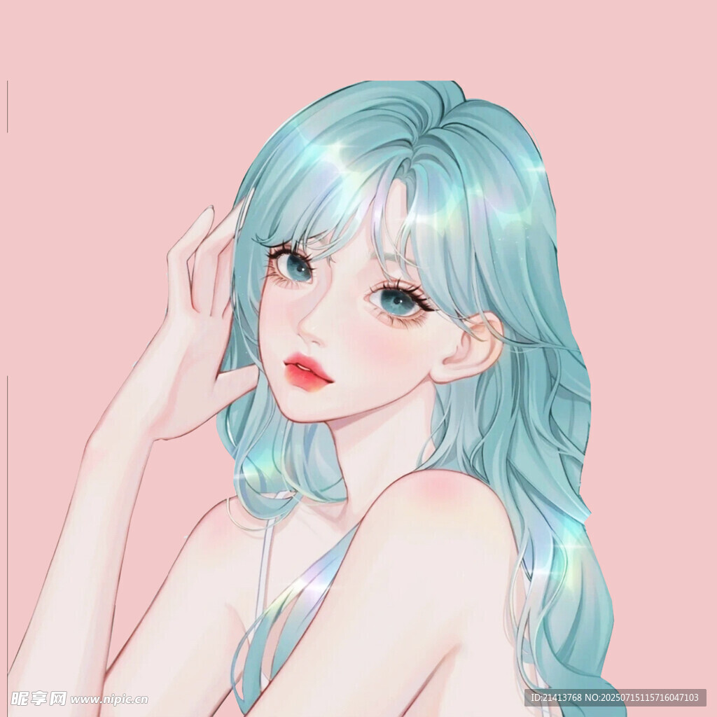 蓝发美少女的梦幻形象