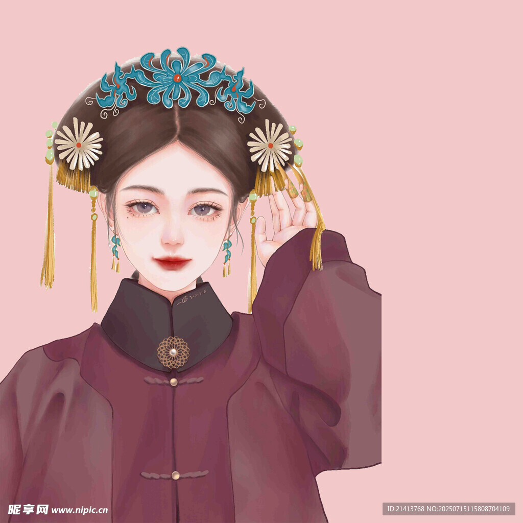 古风旗头女子优雅装扮