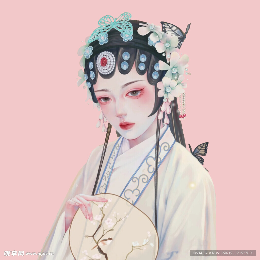 古风戏曲佳人持扇图