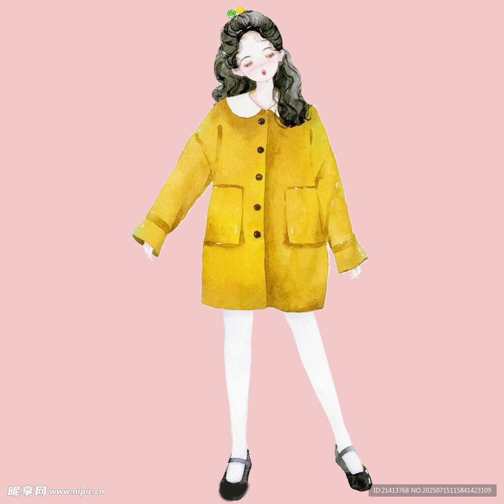 黄色长款外套时尚模特展示