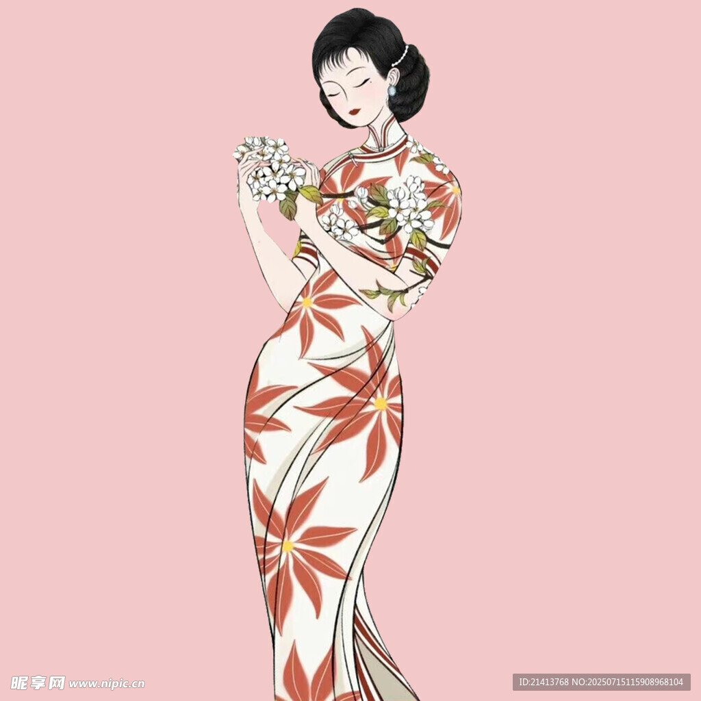 身着花旗袍的优雅女子