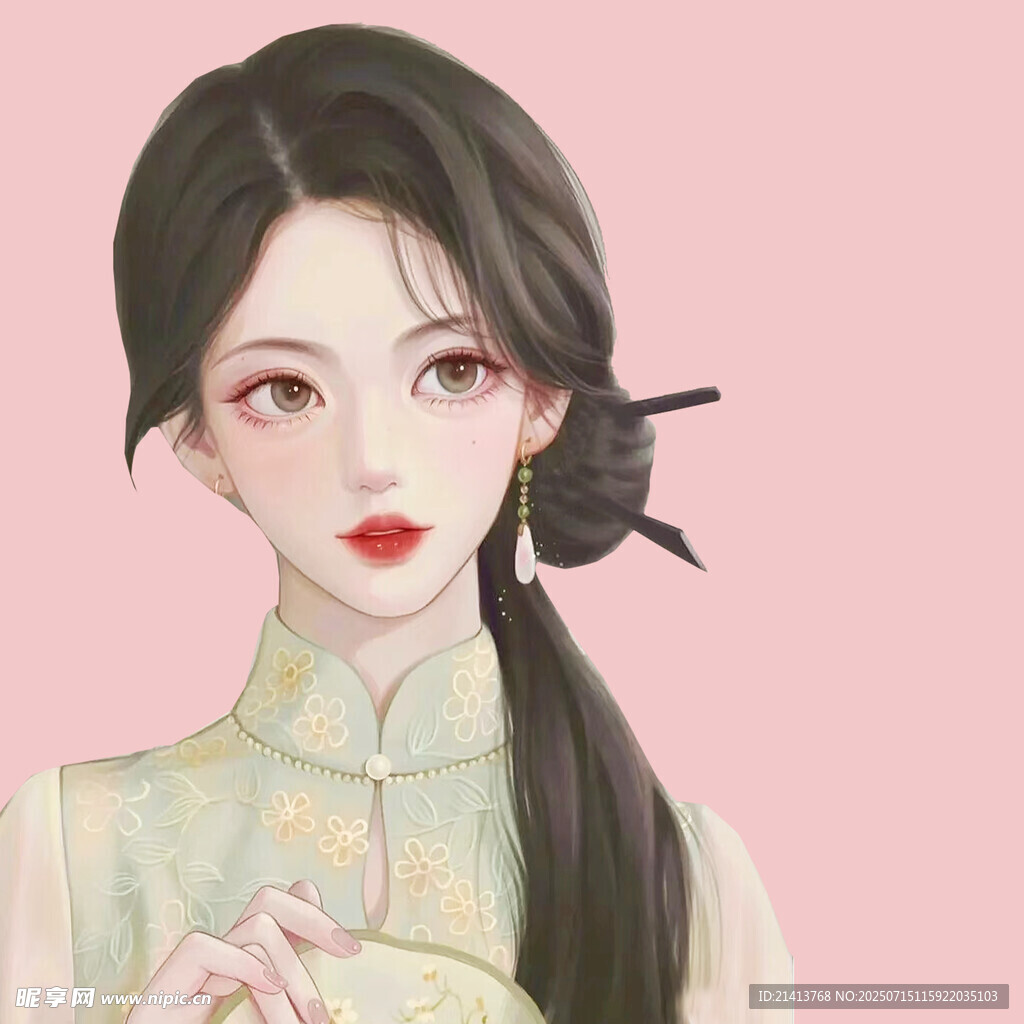 古风旗袍少女优雅侧颜