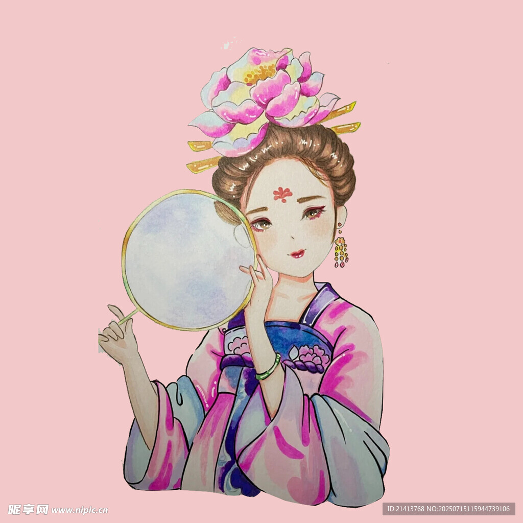 古风佳人持镜赏容