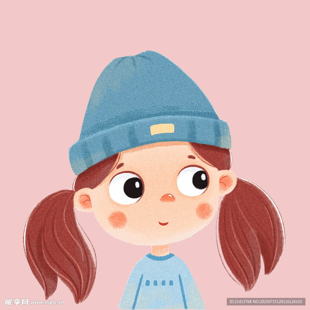 戴蓝帽扎双马尾的可爱女孩