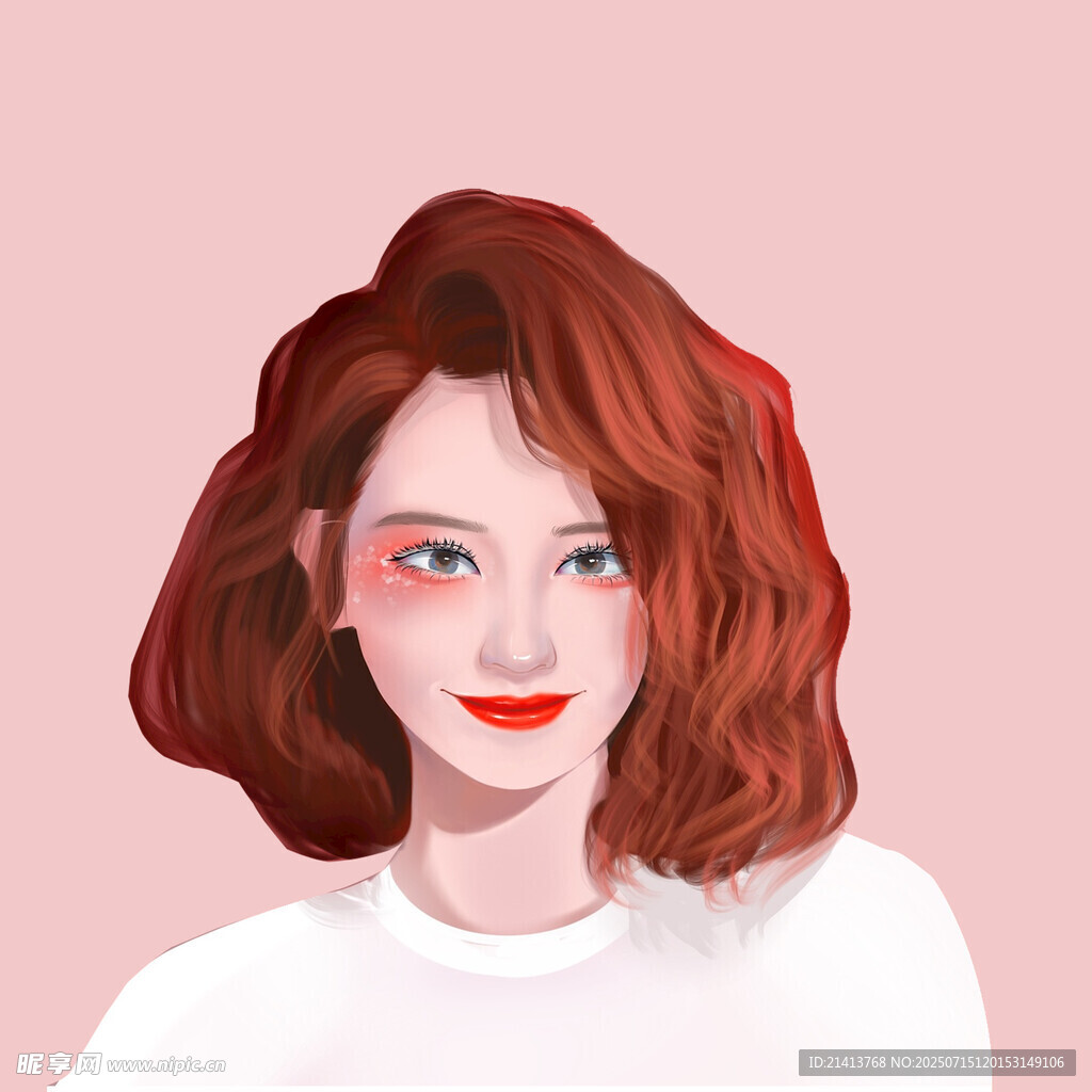 红发微笑女孩插画