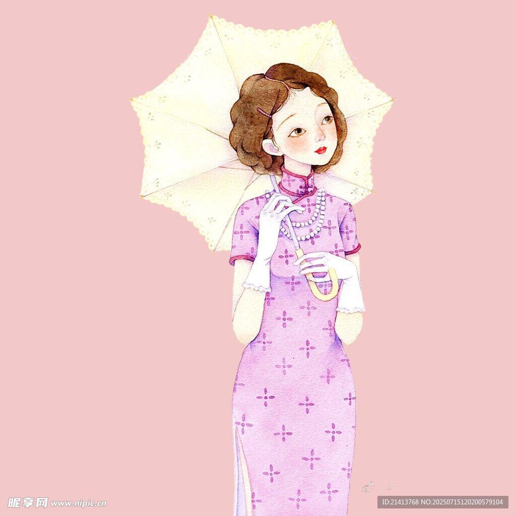 撑伞旗袍女子优雅形象