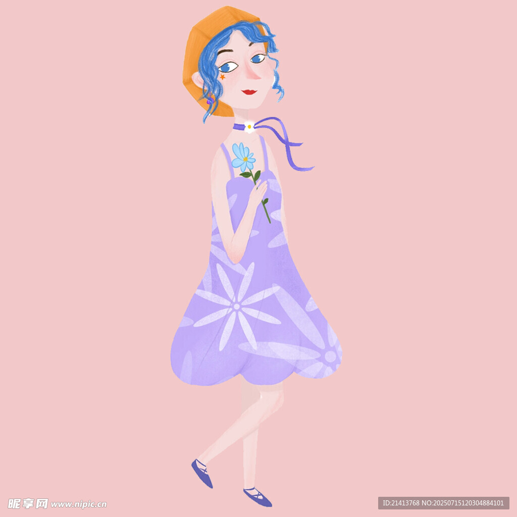 穿紫裙的俏皮女孩