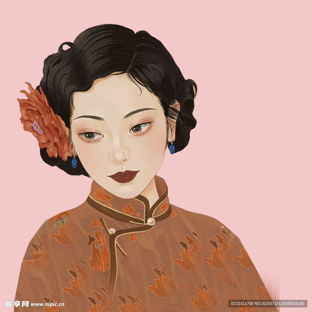 复古旗袍女子插画