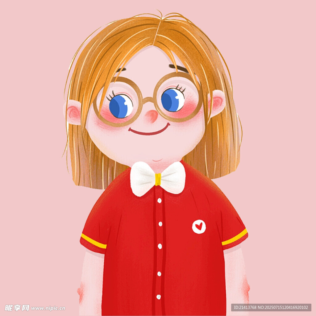 红衣戴眼镜的可爱女孩