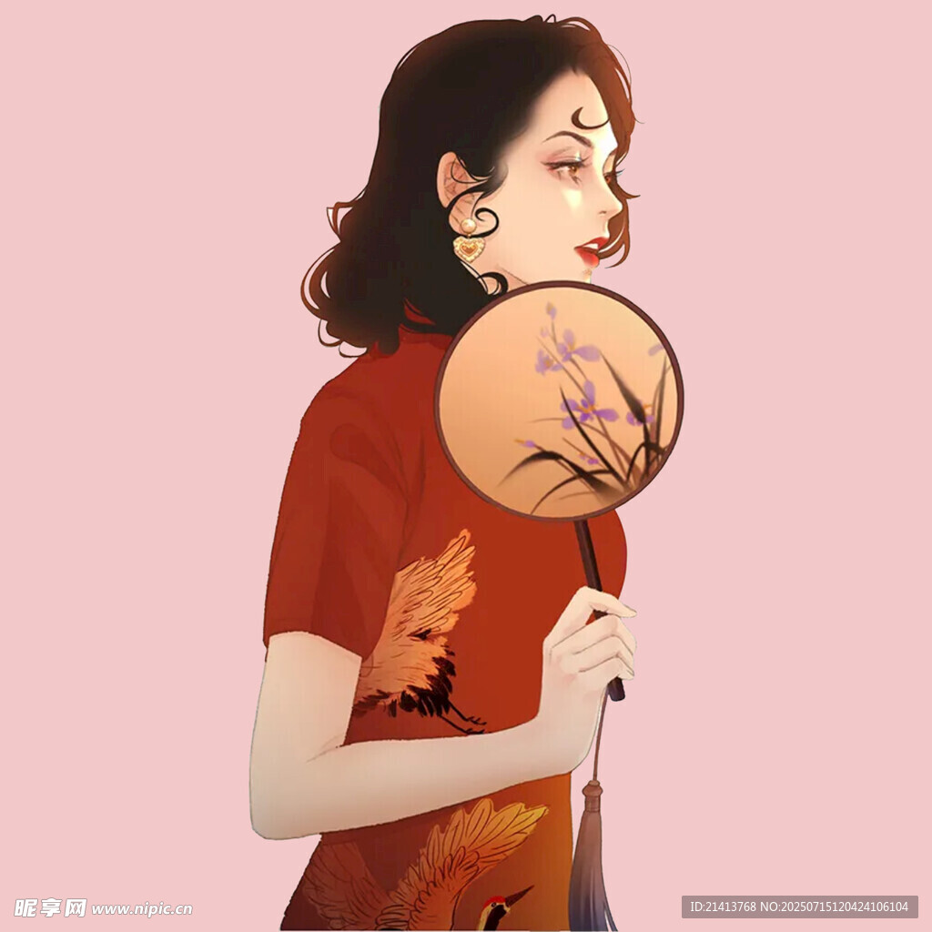 持扇女子的中式风情