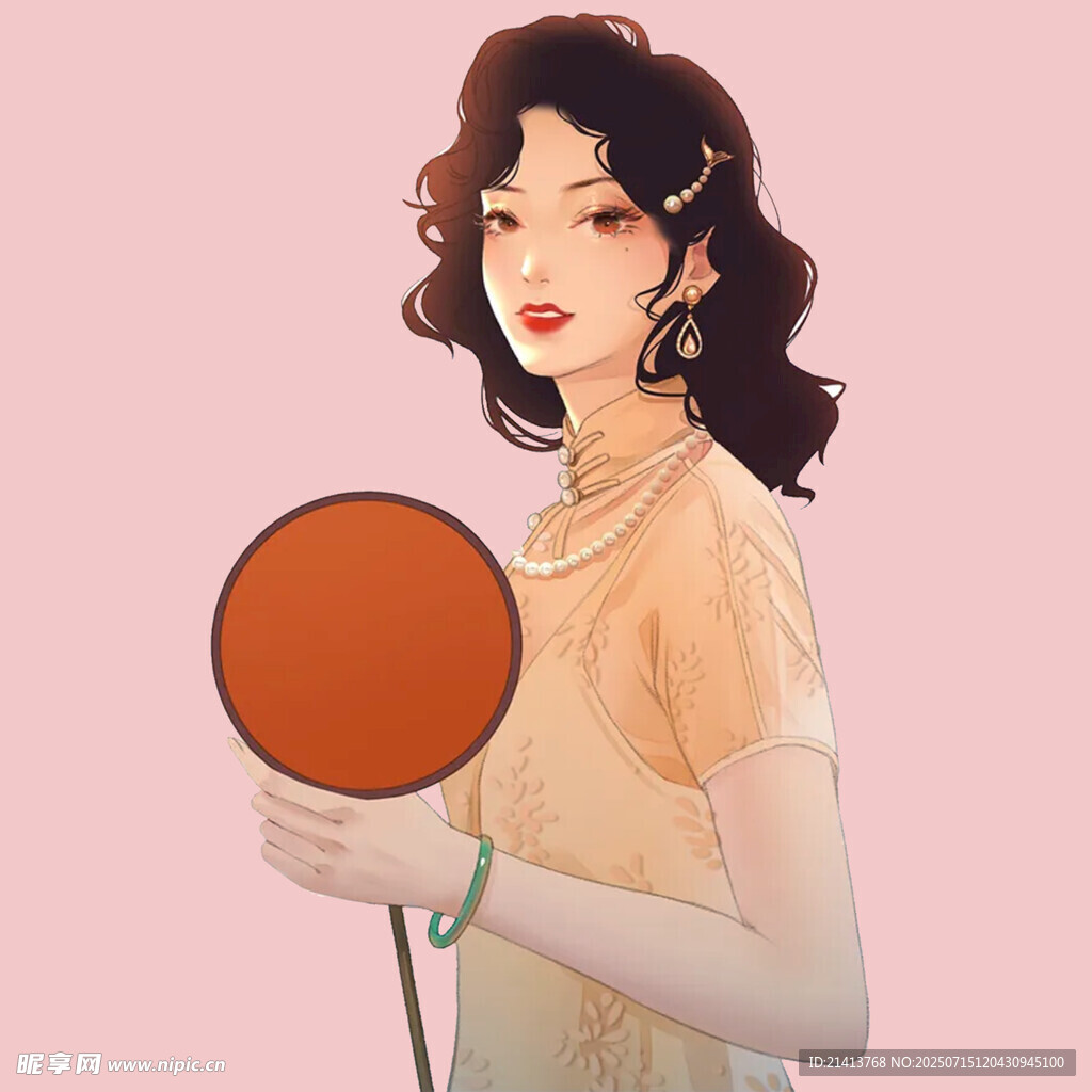 复古女子手持圆扇