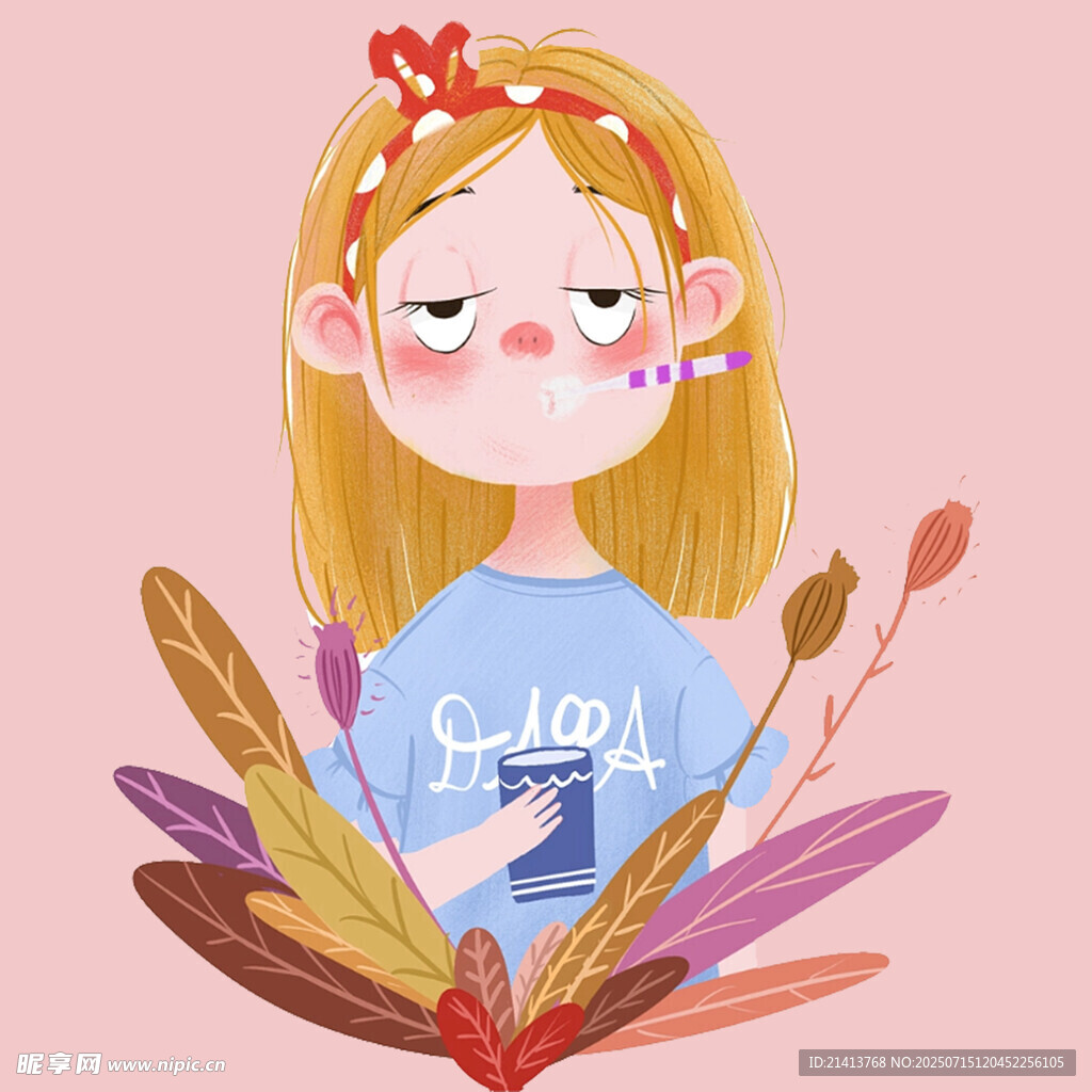 可爱女孩与多彩植物