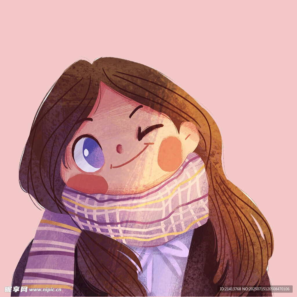 戴围巾眨眼的可爱女孩