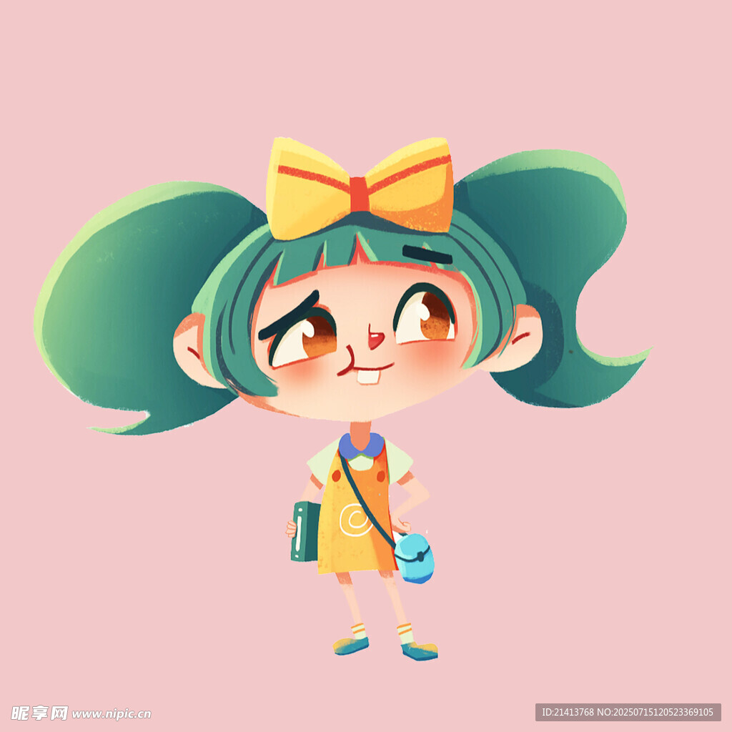 绿发蝴蝶结女孩俏皮形象