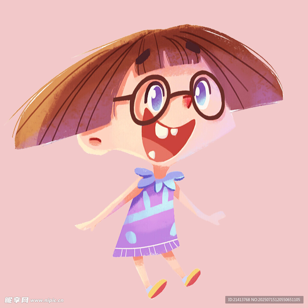 可爱卡通女孩开心奔跑