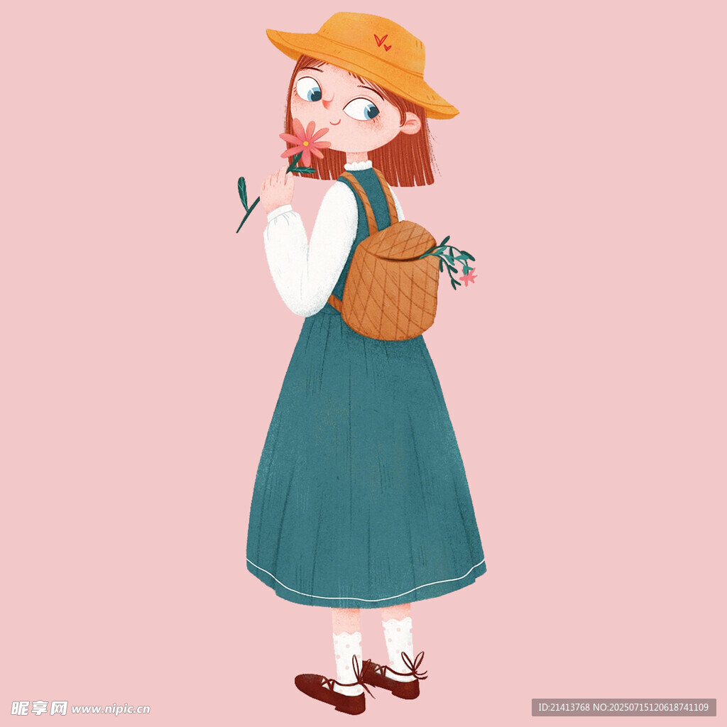 戴帽背挎包的清新女孩