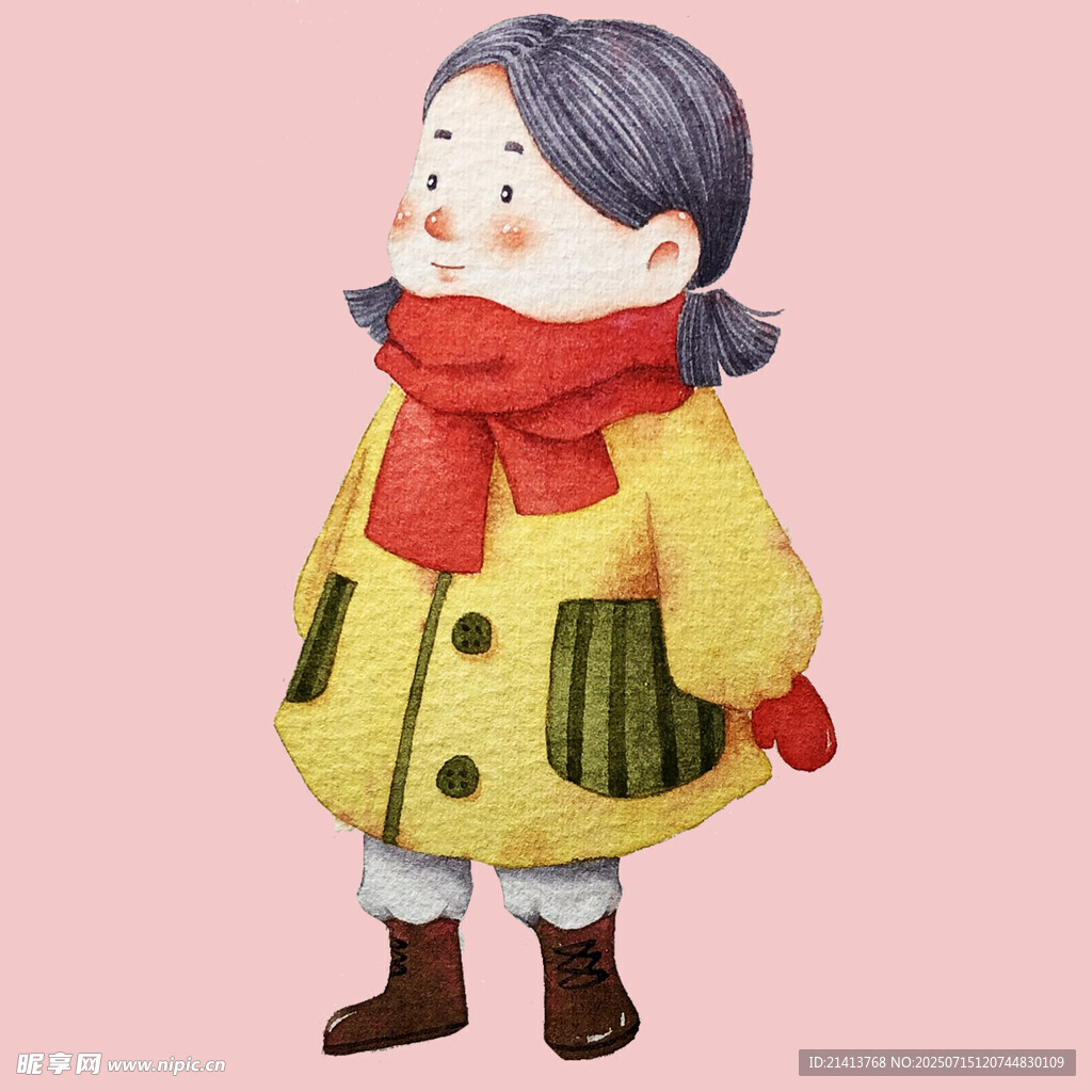穿黄外套戴红围巾的女孩