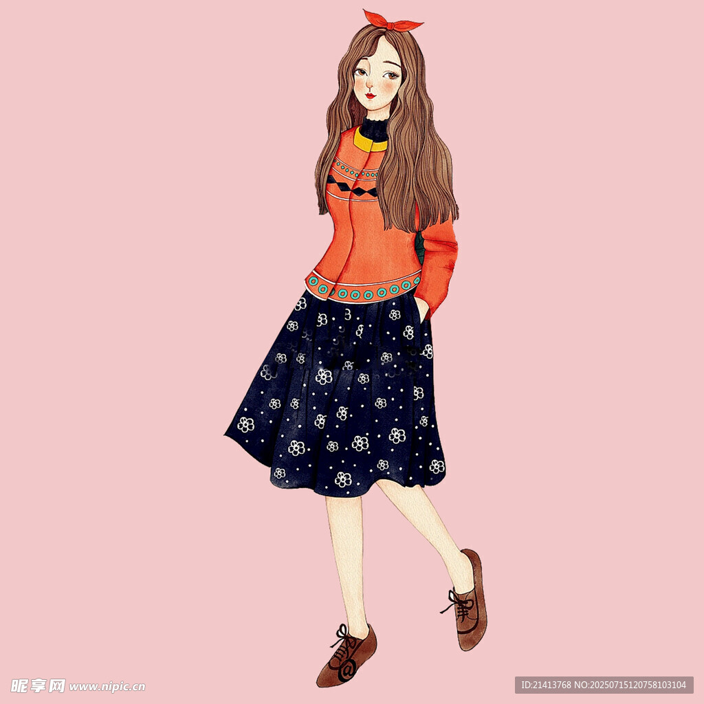 时尚女孩穿搭插画