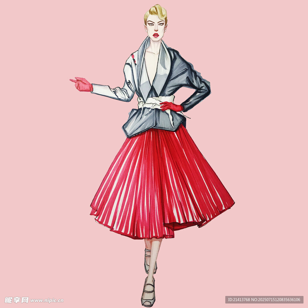 时尚女性优雅穿搭插画