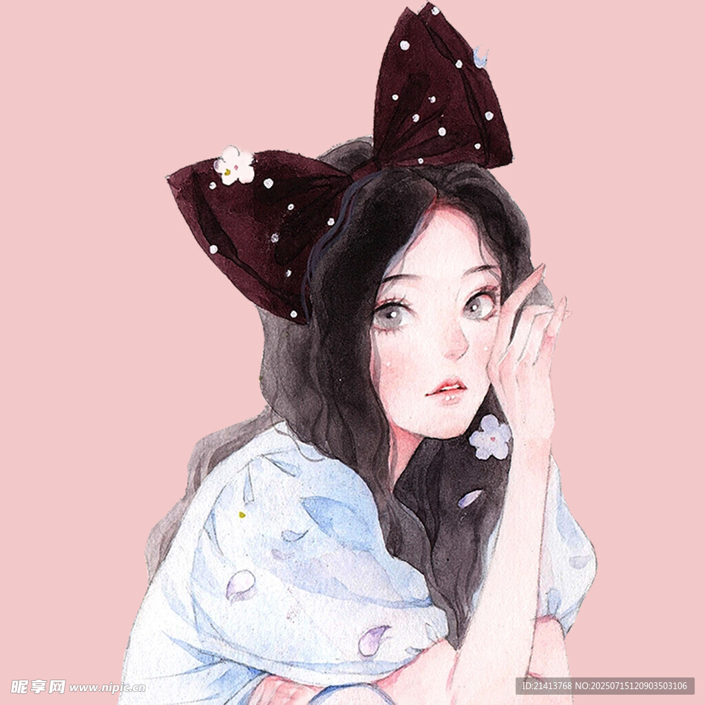 蝴蝶结少女梦幻插画
