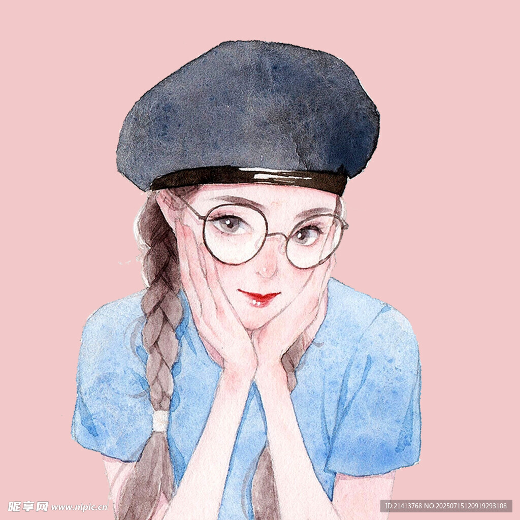 戴贝雷帽的眼镜女孩