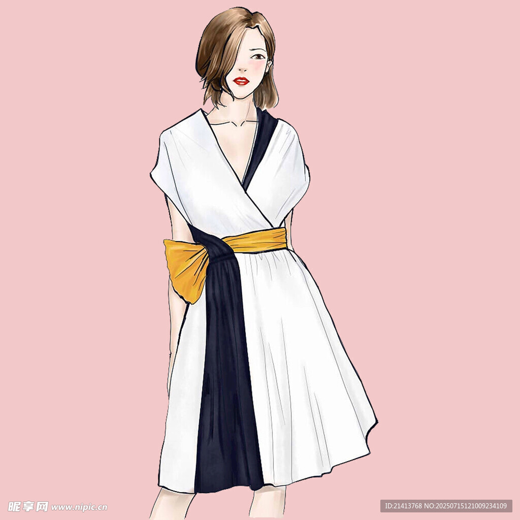 时尚女士和服风连衣裙穿搭