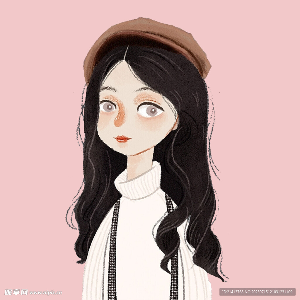 戴帽长发女孩插画形象