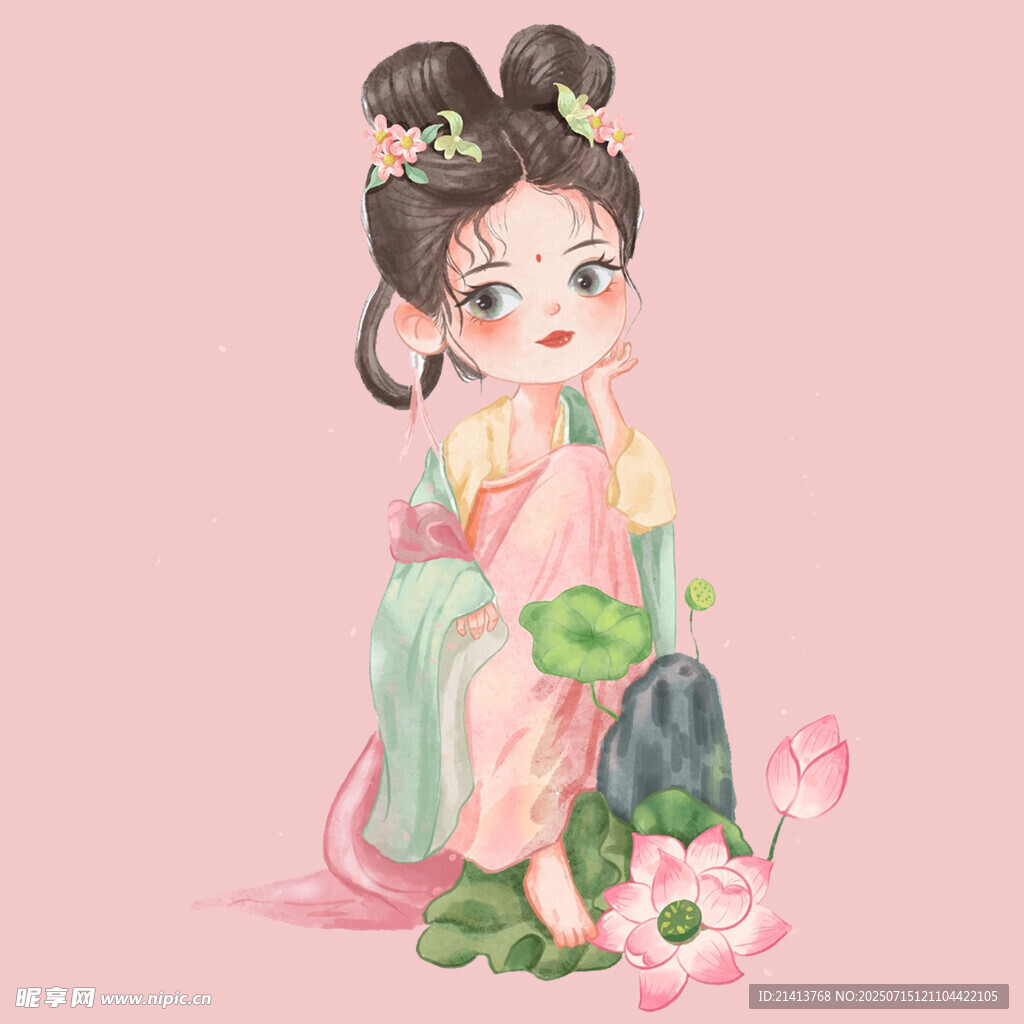 古风汉服少女赏荷图