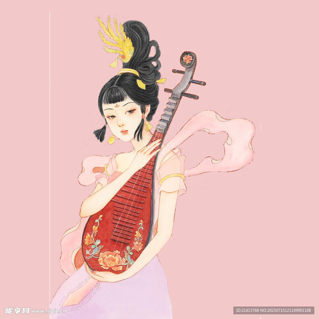 古风女子抱琵琶优雅图