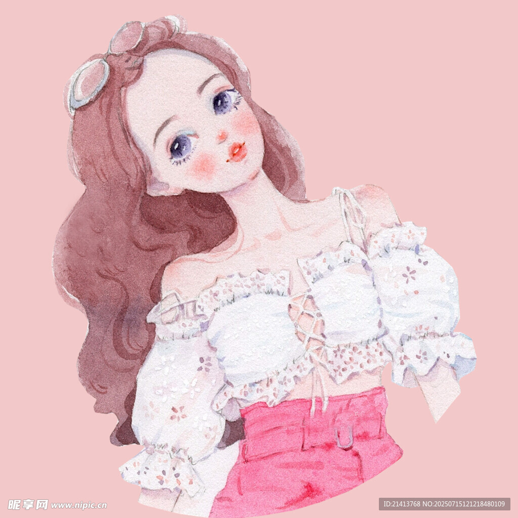 甜美卷发少女时尚穿搭