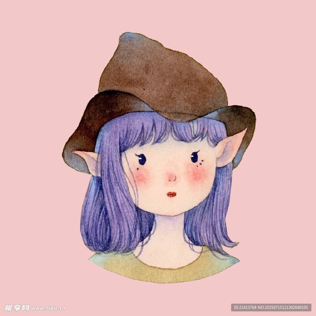戴帽紫发精灵少女插画
