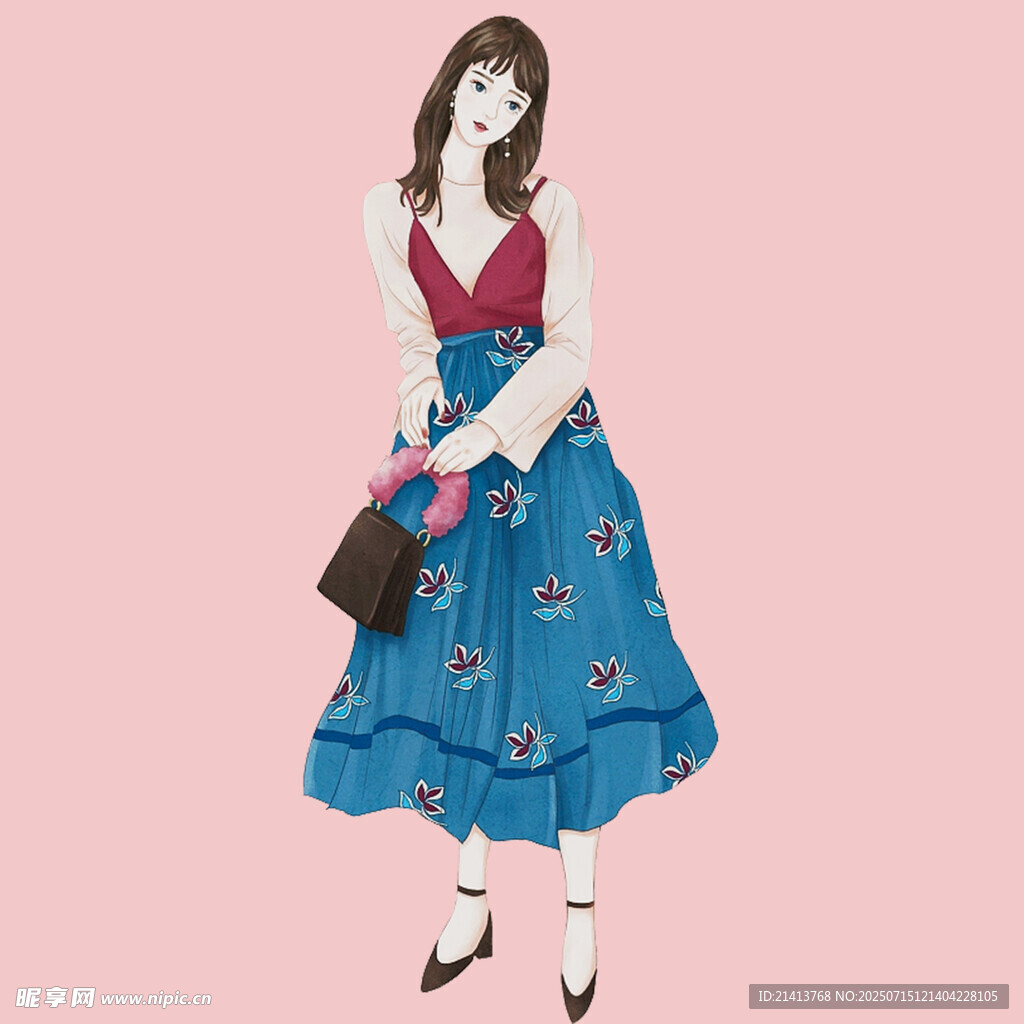 复古风长裙女子优雅造型