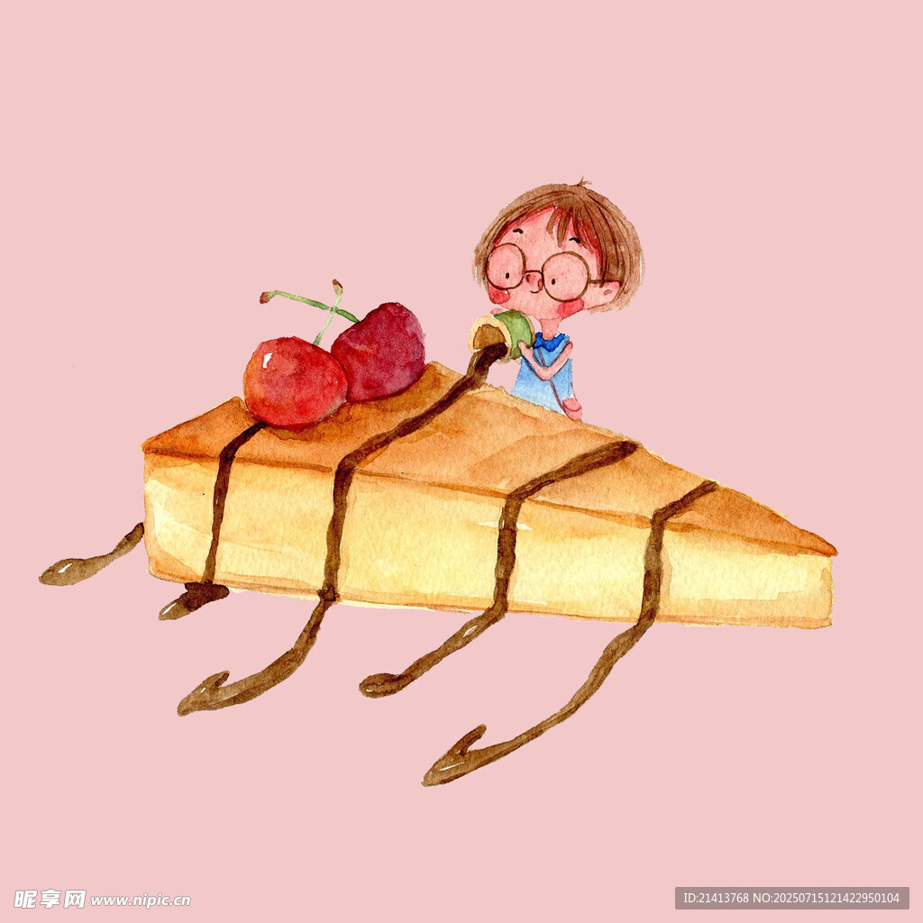 女孩坐在草莓蛋糕上