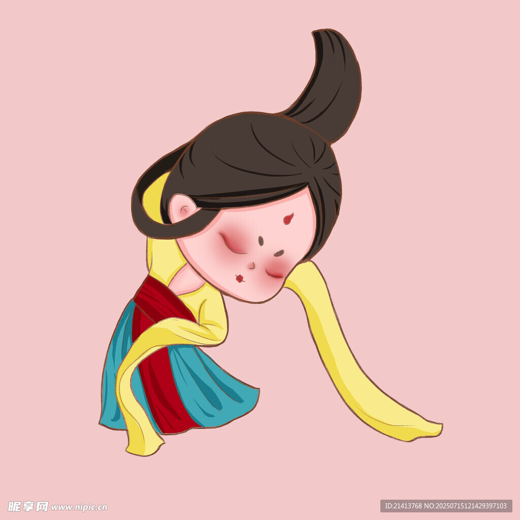 卡通女孩俏皮弯腰姿态
