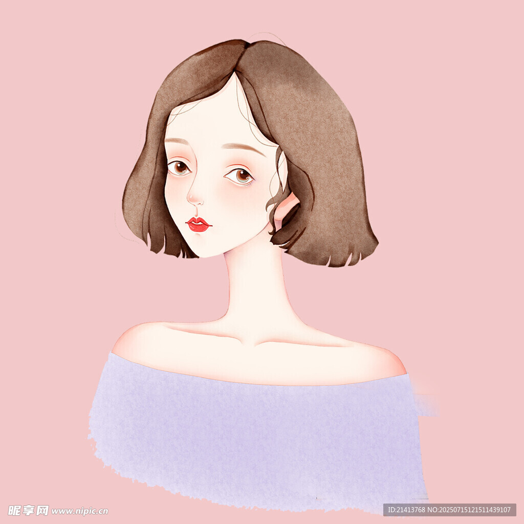 短发露肩女性插画