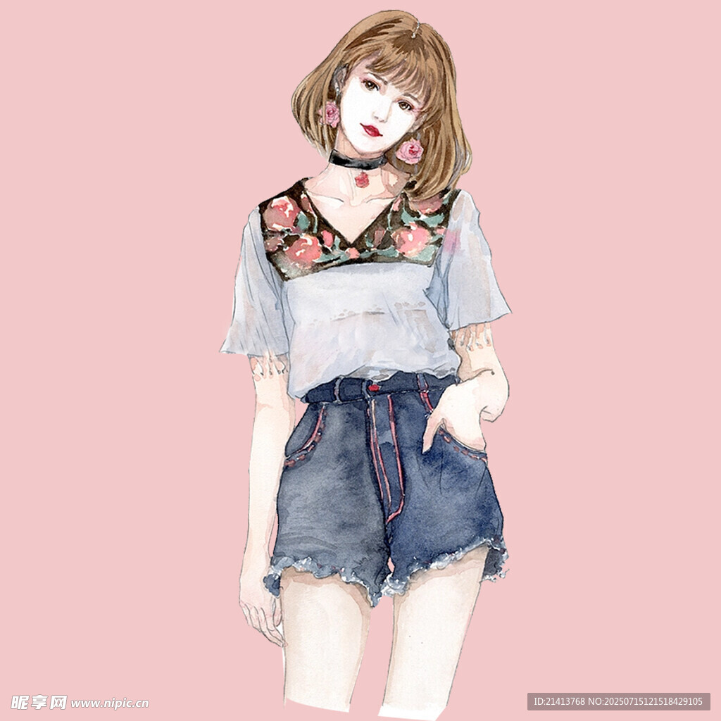 时尚少女穿搭插画