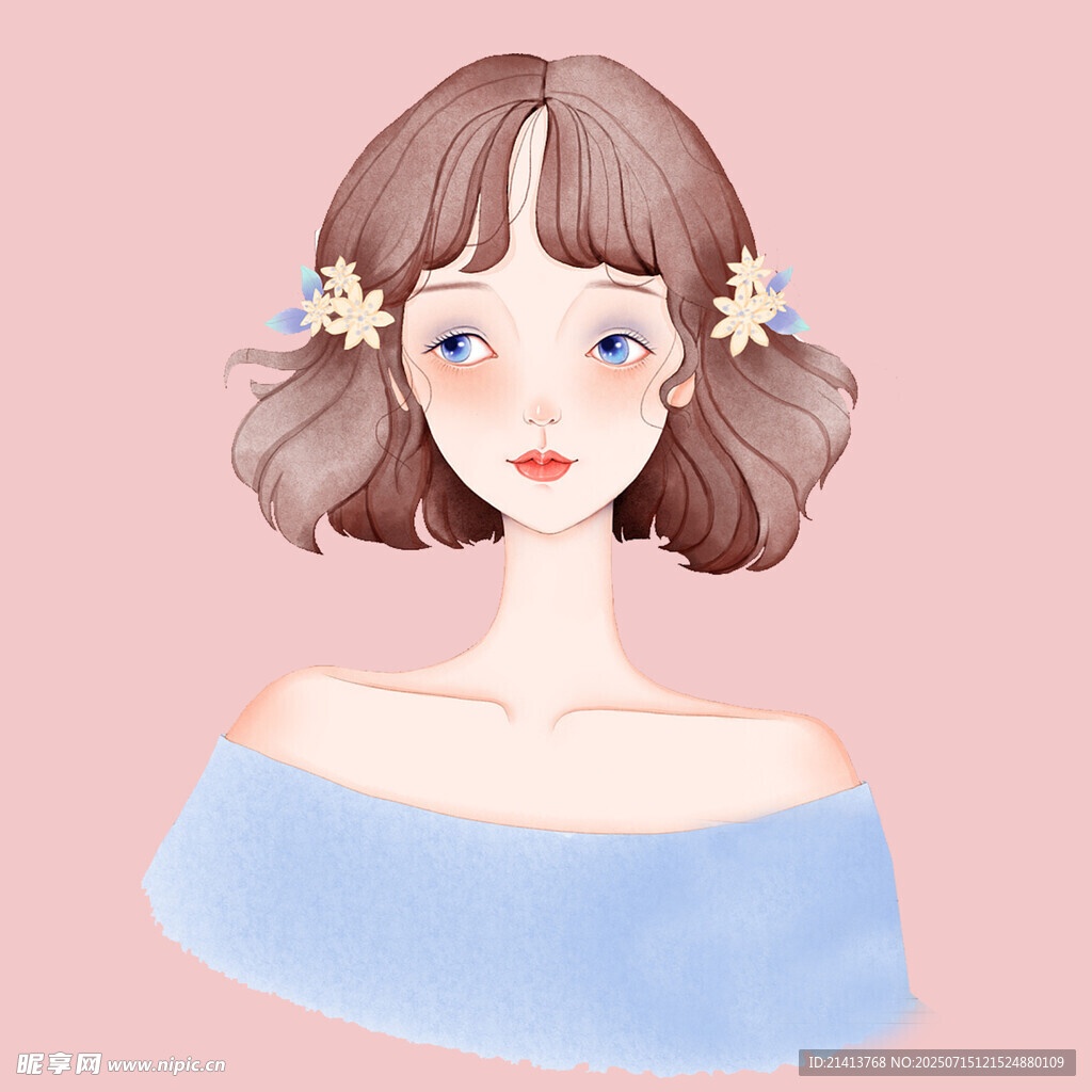 甜美卷发女孩插画形象