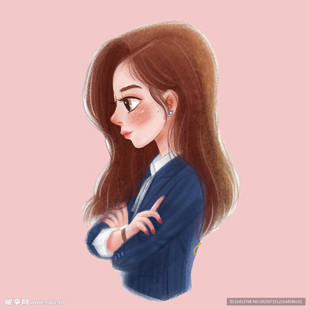俏皮女孩抱臂侧头