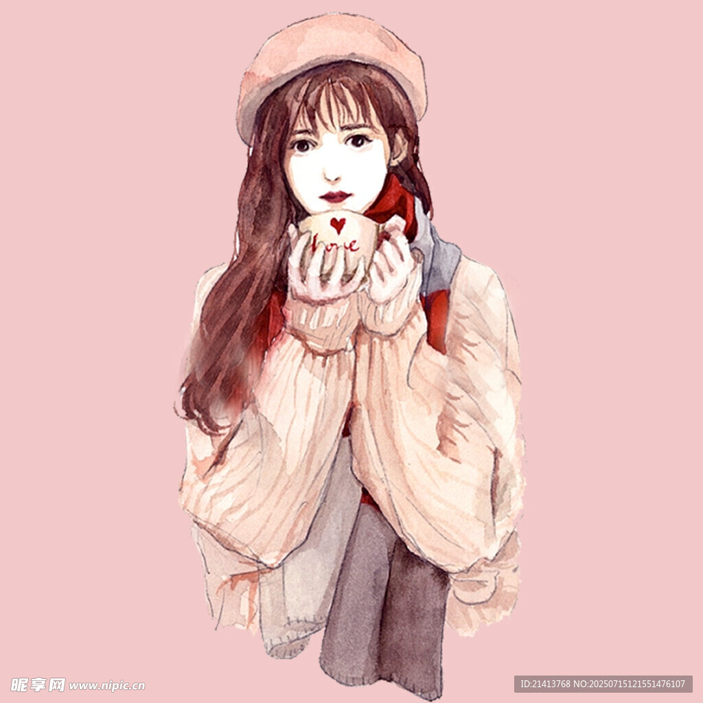 冬日甜美系少女插画形象