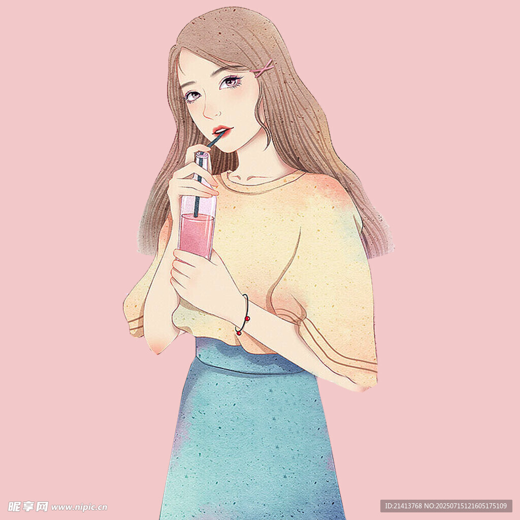 手持饮品的甜美女孩