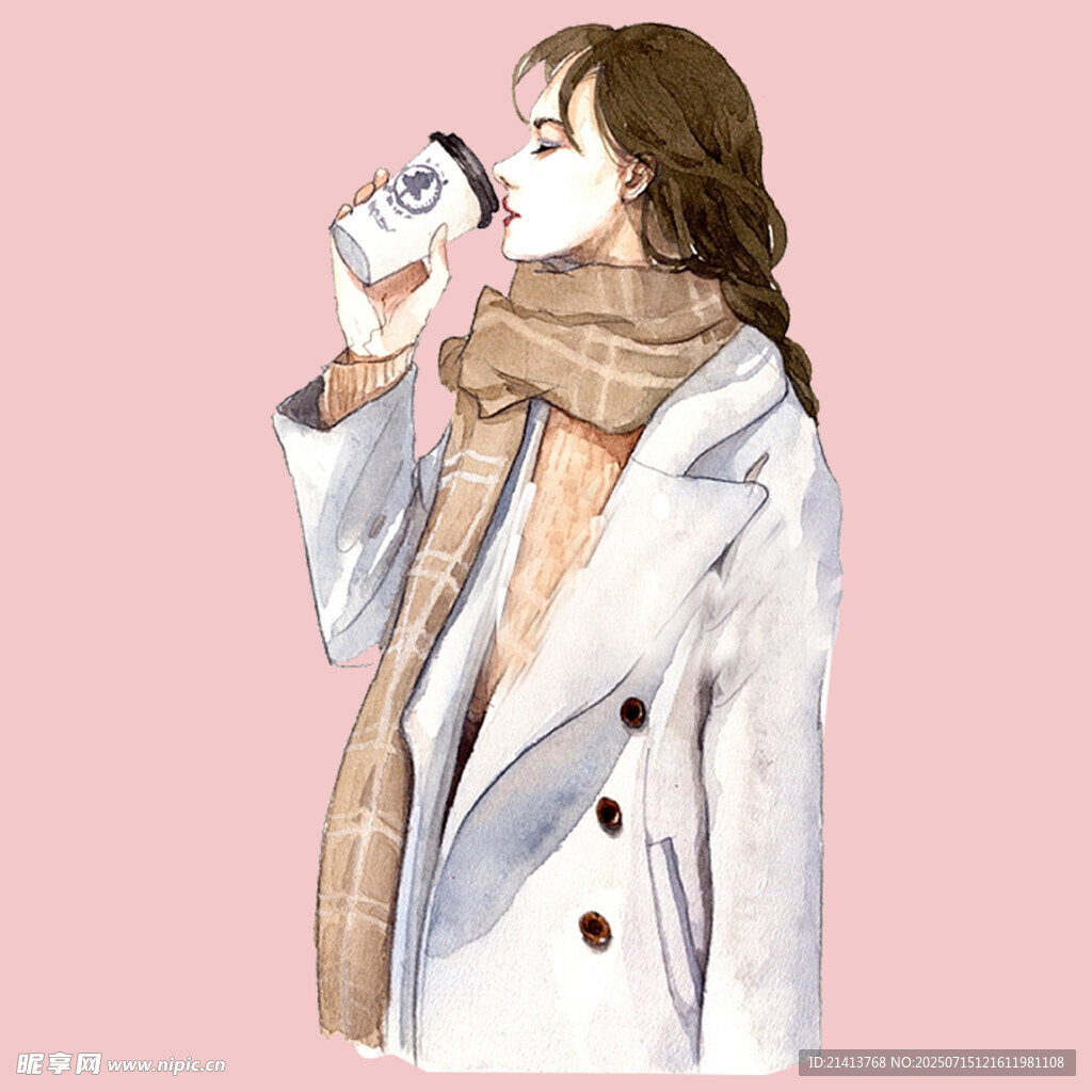 冬日女子优雅喝咖啡