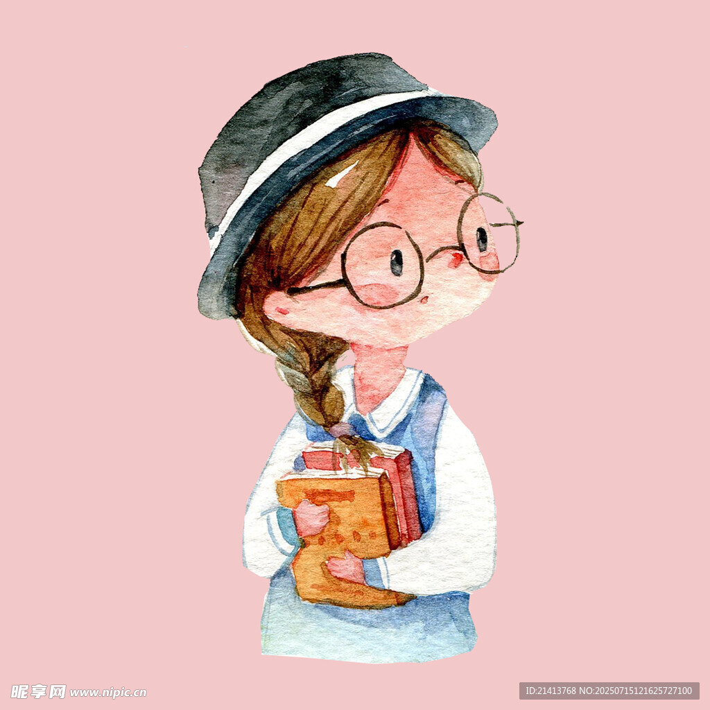 戴帽捧书的可爱女孩