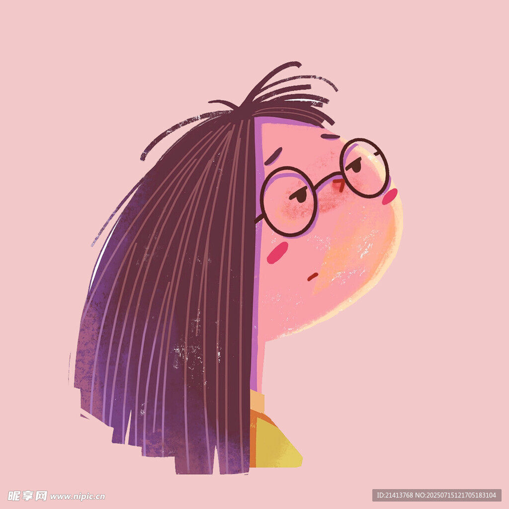 戴眼镜的长发女孩侧影